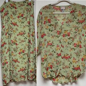 April Cornell Light Green Flowy Floral Skirt Set Size Medium